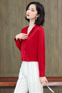 真丝衬衫女2024年春夏新款欧货复古小西装领OL气质杭州桑蚕丝上衣图片