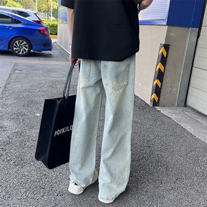 GENIOLAMODE水洗阔腿牛仔裤男秋季新款美式高街ins宽松直筒vibe裤图片