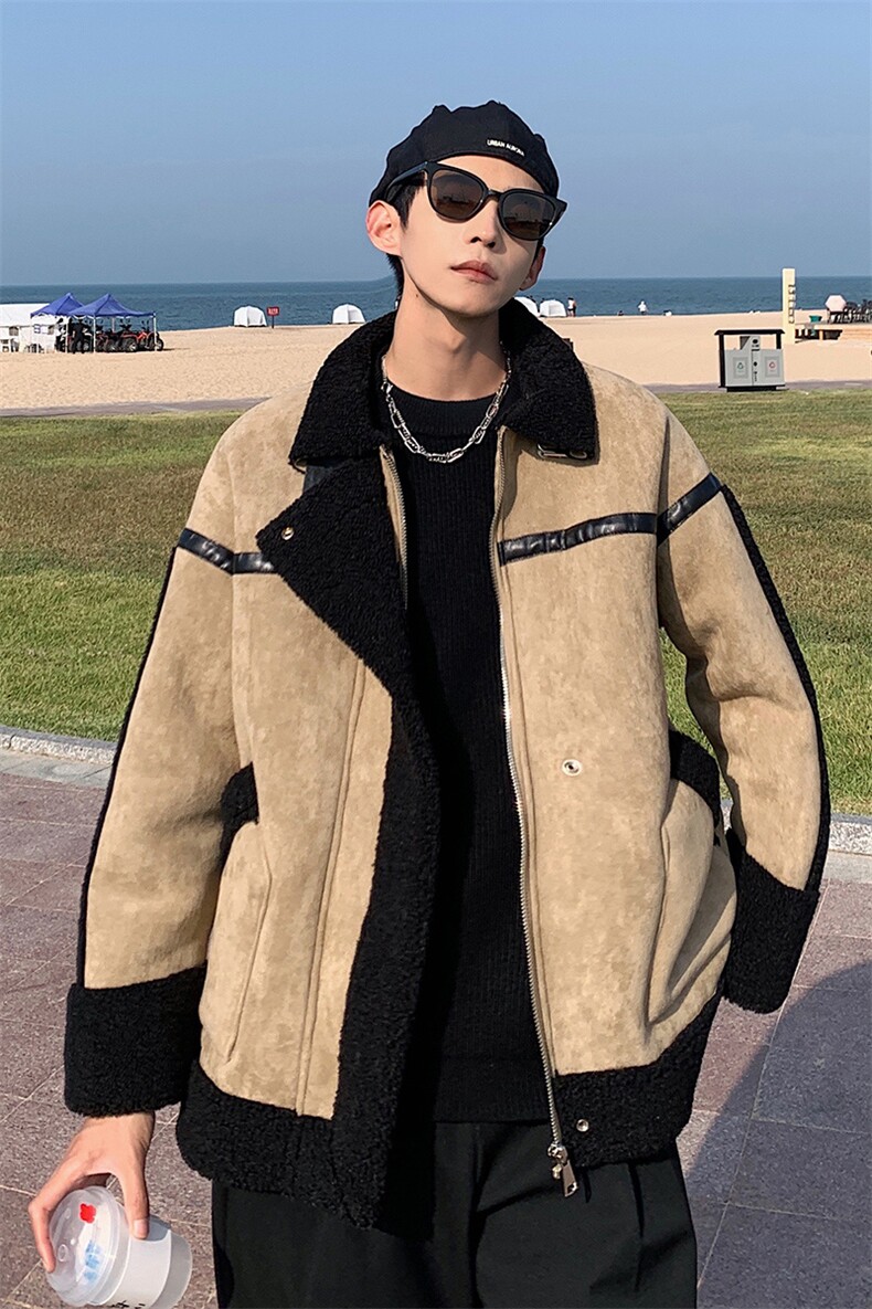 港风麂皮绒皮毛一体羊羔毛棉衣男夹克潮棉衣男YG7538P145控188,男装棉衣,星座226-1