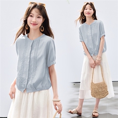 现货20262026夏装新款透气亲肤前片打条时尚舒适女士衬衣，女装衬衫，木子恋