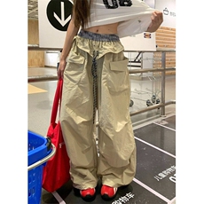 CP1238-P47美式复古格子撞色褶皱工装伞兵裤男宽松阔腿弯刀裤，男装工装外套，电商B323A