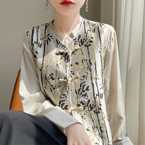 国风新中式提花立领缎面马甲背心女2024秋季新款盘扣百搭坎肩上衣图片