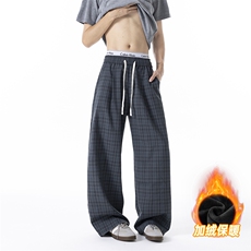 XK468-2JR-P38加绒秋冬灰色格子裤男松弛感美式休闲阔腿直筒裤，男装卫衣，电商A178
