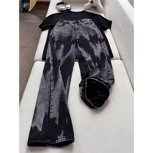 渐变扎染牛仔裤男款潮流vibe裤子美式高街宽松阔腿直筒W080 P36图片