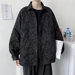 丝绸缎面衬衫男士长袖春秋浮雕压花潮流宽松纯色衬衣潮C43-P40图片