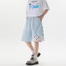8XL-M特大码夏季新款五分裤vibe破洞拼接高街格子短裤DK1517P57，男装休闲裤，电商D206-1
