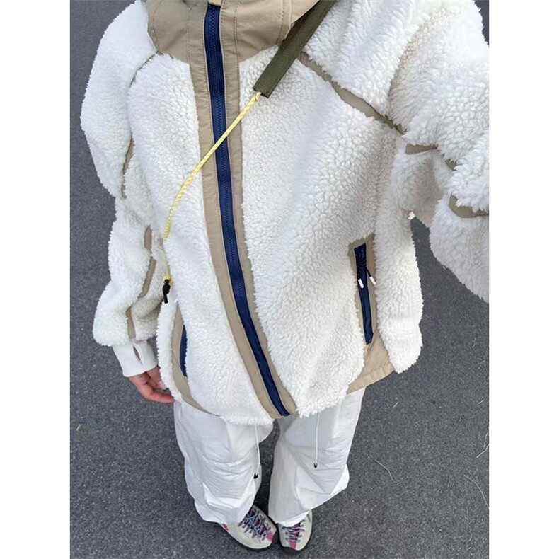 高品撞色拼接加厚保暖羊羔毛开衫连帽摇粒绒外套男女A1144-P108,男装棉衣,星座1505