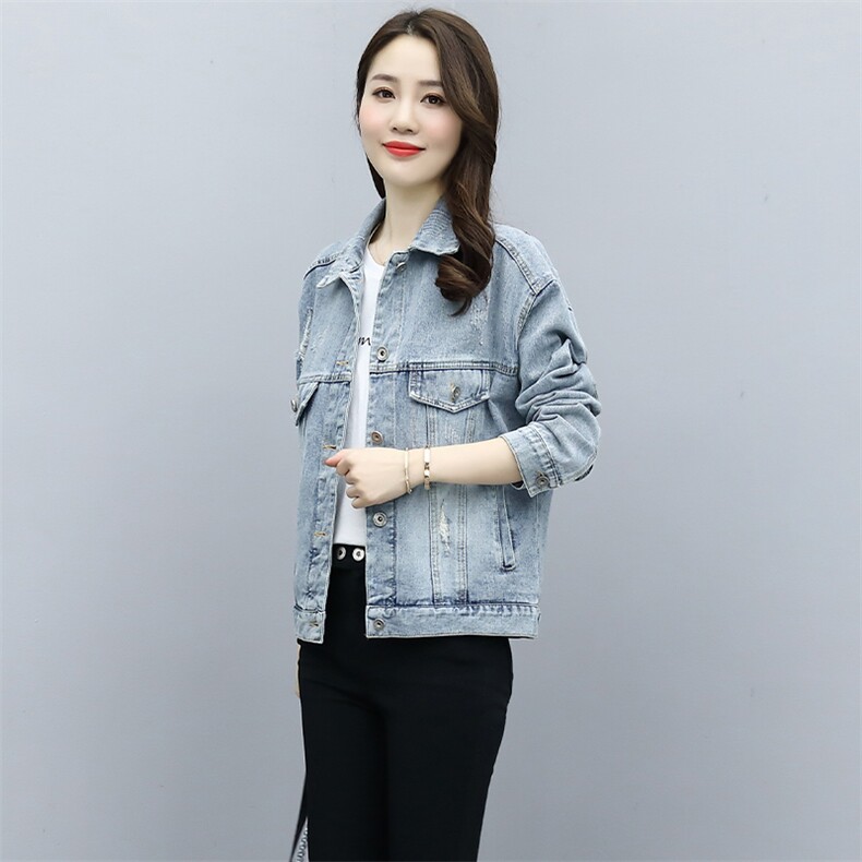 2021春季新款简约潮流时尚气质修身短款牛仔外套,女装牛仔外套,魅影