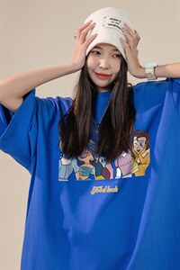 中性风 200g 春夏新款宽松卡通少女运动休闲短袖T恤T6018 P25控38图片