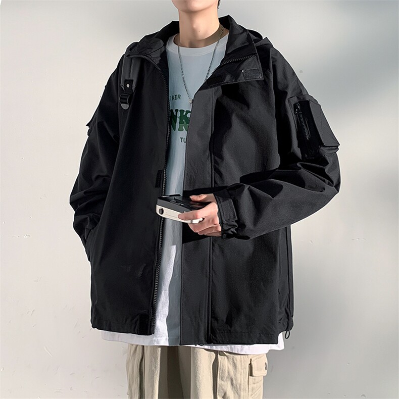2024新款港风冲锋衣连帽夹克户外工装大码宽松休闲外套JK2364-P75,男装夹克,电商A128