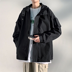 2024新款港风冲锋衣连帽夹克户外工装大码宽松休闲外套JK2364-P75，男装夹克，电商A128