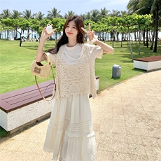 度假风钩花背心半身裙套装女夏甜气减龄三件套俏皮活泼小个子，女装套装/套裙，2C135
