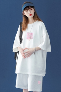 中性 2023夏季简约ins圆领宽松短袖运动风T恤套装 TZ40 P50控68图片