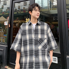 短袖衬衫男夏季新款磨毛格子衬衣DX716-特批26无差价，男装衬衫，星座214-3