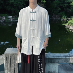 夏季中式风潮立领复古七分袖衬衫棉麻MT2310-P65图片