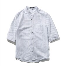 2022文艺条纹衬衫男短袖韩版潮流五分袖衬衣七分袖男士T11P40，男装T恤，电商B413