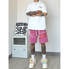 纯棉320G重磅水洗做旧印花短裤A014-DY2372-P50控68，男装休闲裤，电商A014