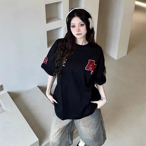 万针全刺绣工艺抖音得物高品质260克重磅纯棉双纱美式高街短袖T恤图片