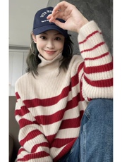 高领35%羊绒女秋冬加厚设计感上衣法式洋气内搭慵懒风针织衫，女装羊绒衫，以美红杉羊绒