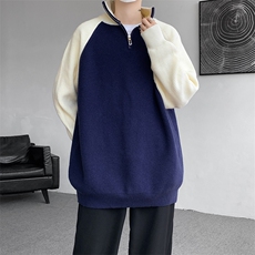 8XL-M半拉链立领毛衣外套男针织衫慵懒拼接插肩袖线衣MY19001P78，男装针织衫/毛衣，电商B312
