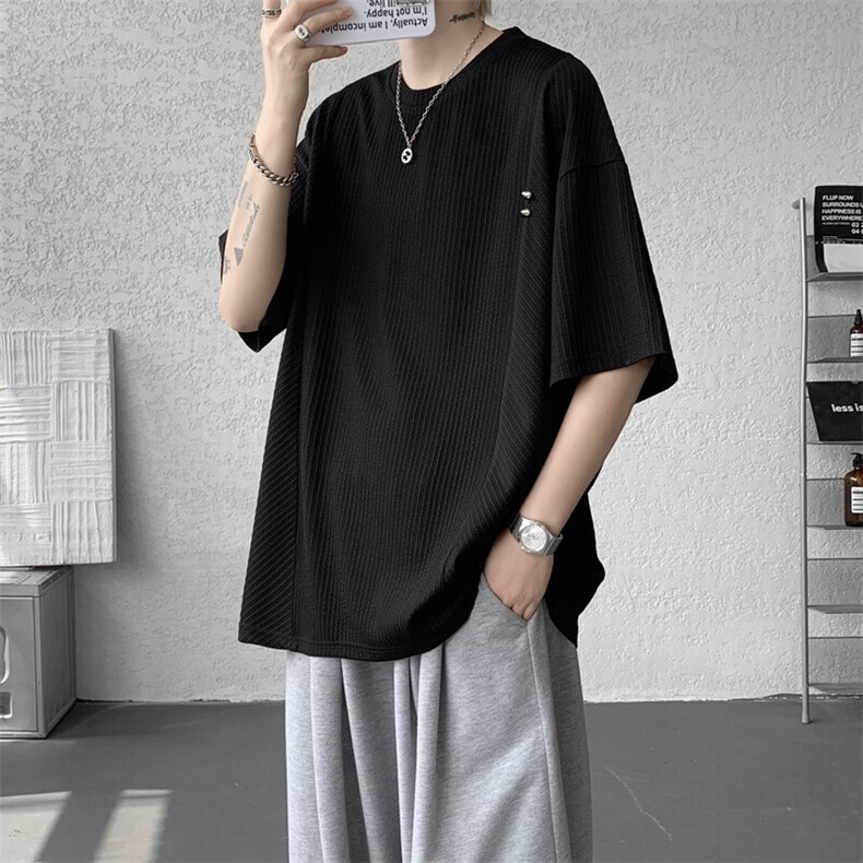超大码金属标手工设计肌理感短袖T恤8XL-M垂感冰丝半袖DX1220/P38,男装T恤,电商B238