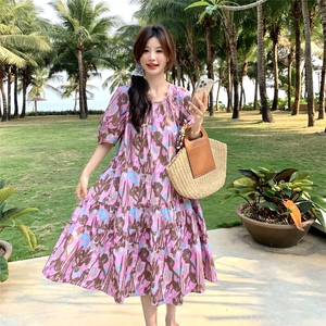 温柔风高级感法式印花茶歇裙夏季新款森系甜美小个子气质连衣裙女图片