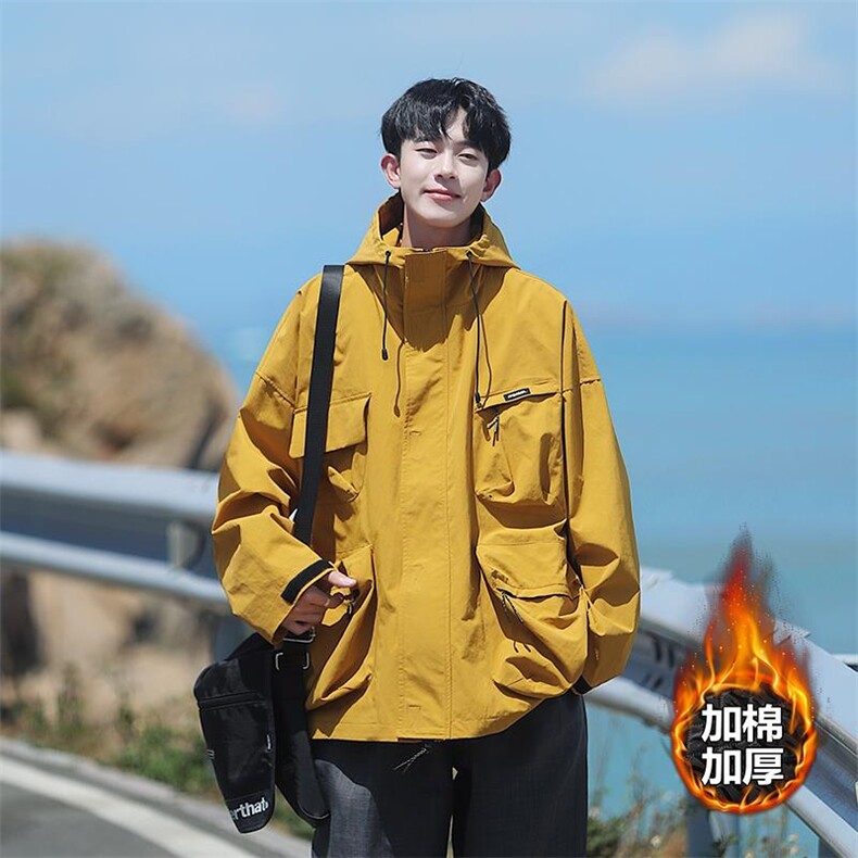 多口袋防水防风连帽加厚加棉抗寒冲锋棉衣外套J29J加棉-P125控168,男装棉衣,电商A001