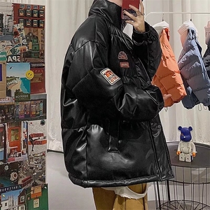少年立领新款常规款拉链pu皮棉衣男冬加厚潮牌皮衣外套TT136 P99图片