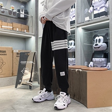 K2052-P45加绒P50宽松中性男女休闲束脚卫裤四条杠情侣运动长裤，男装休闲裤，电商A009A（原A058A）