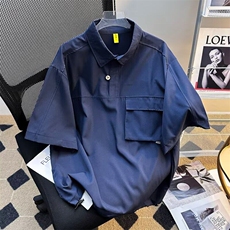气质港风日系复古工装polo领短袖衫男日系原宿潮流2433P32，男装Polo衫，星座410-2