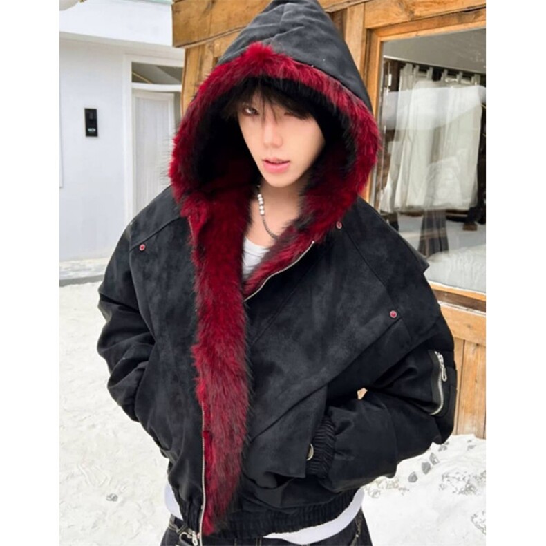 短款机车风夹克棉服男女冬季座山雕双面穿皮毛一体外套M525,男装夹克,星座1116A（原606A-3）