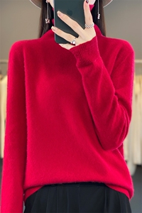 高端一线成衣女高领秋冬羊毛针织套头毛衣堆领翻领上衣图片