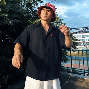 DC02男士短袖棉麻亚麻衬衫透气舒适面料凉爽透气衬衣慵懒风学院风图片