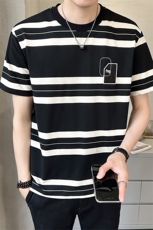 夏季男士圆领条纹短袖T恤店主风休闲宽松t恤黑B338-T811-P38，男装T恤，电商B338