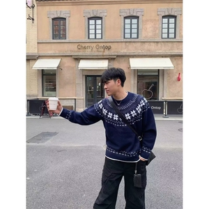 M447-P53 美式高街潮牌提花费尔岛情侣男女毛衣中性风秋冬季图片