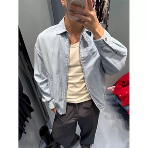 网图慎用 松弛感条纹翻领大码短款夹克外套男J5284-特P58控108图片