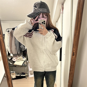 抖音得物高品质 美式高街重磅结构织带拼接撞色立领卫衣外套 CM41图片