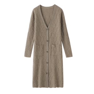 开衫中长款纯色时尚百搭外套开衫2025年V领常规款，女装针织衫/毛衣，蒙莲贝斯