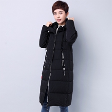 长款直筒系带加厚长袖2020年冬季插肩袖拉链连帽纯色棉衣/棉服口袋，女装棉衣/棉服，独衣靓