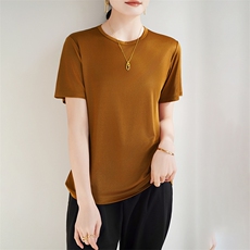 短袖t恤女夏2025年新款醋酸凉感宽松显瘦洋气薄款休闲nis正肩上衣，女装衬衫，暖烁羊绒