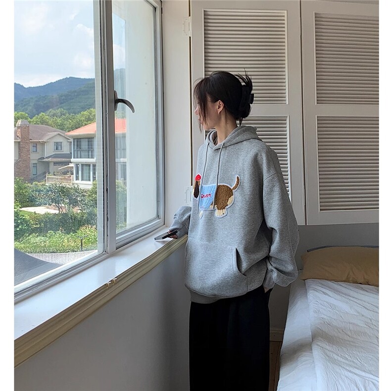 腊肠狗磅美式高街潮流绣花连帽卫衣男百搭宽松情侣外套上衣女,女装短外套,星座1210-1