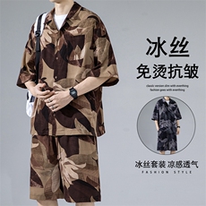 2024夏季新款无影墙大码冰丝衬衫短裤套装M-5XHQ23570-P60，男装牛仔裤，电商A022