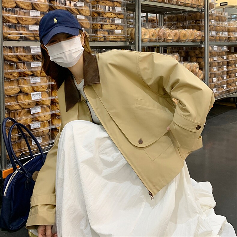 【现货主推】数据好高品质拼接皮领夹克外套2C372-801-P155控238,女装短外套,2C372
