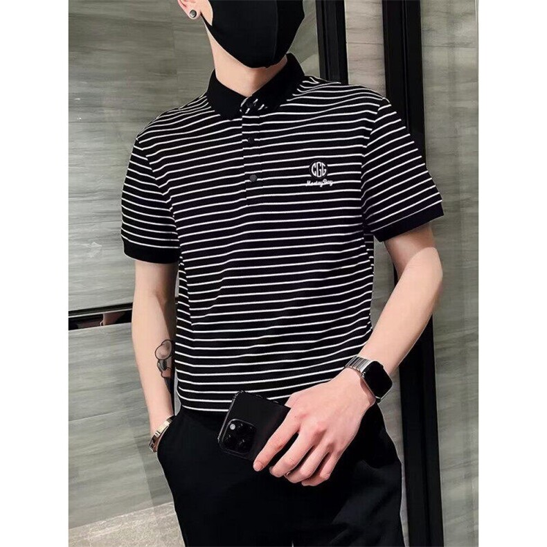 夏季男士翻领短袖T恤商务休闲半袖打底保罗POLO衫男青年条纹上衣t,男装Polo衫,星座506A