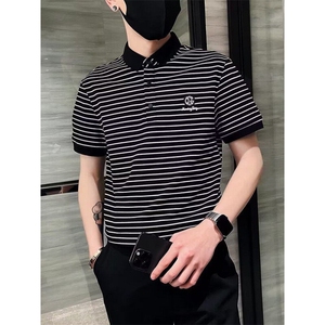 夏季男士翻领短袖T恤商务休闲半袖打底保罗POLO衫男青年条纹上衣t图片