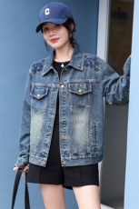 复古牛仔外套女工装风夹克2024秋新港风款宽松显瘦百搭短款上衣潮，女装牛仔外套，江南女神