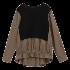 新款拼接宽松长袖T恤大码休闲打底衫，女装T恤，秋牧寒烟