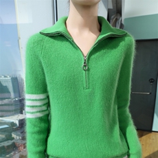 秋冬季新款舒适时尚百搭加厚POLO领貂绒衫，女装针织衫/毛衣，冬贝尔貂绒