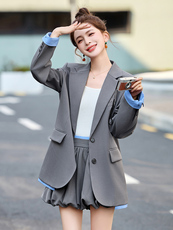 两件套2025年春季新款时尚气质拼色西装翻领套装短裤，女装套装/套裙，沁沁公主