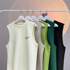 华夫格背心直播高品质重磅220克手写英文印花HB7158-P25控38，男装背心/马甲，星座508（原C305）